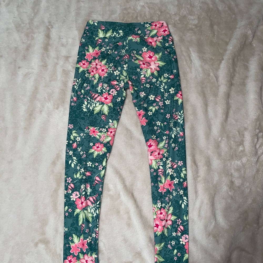 LuLaRoe Floral Leggings - Pink and Green